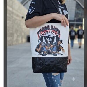 black and white football horror mashup tote / book bag